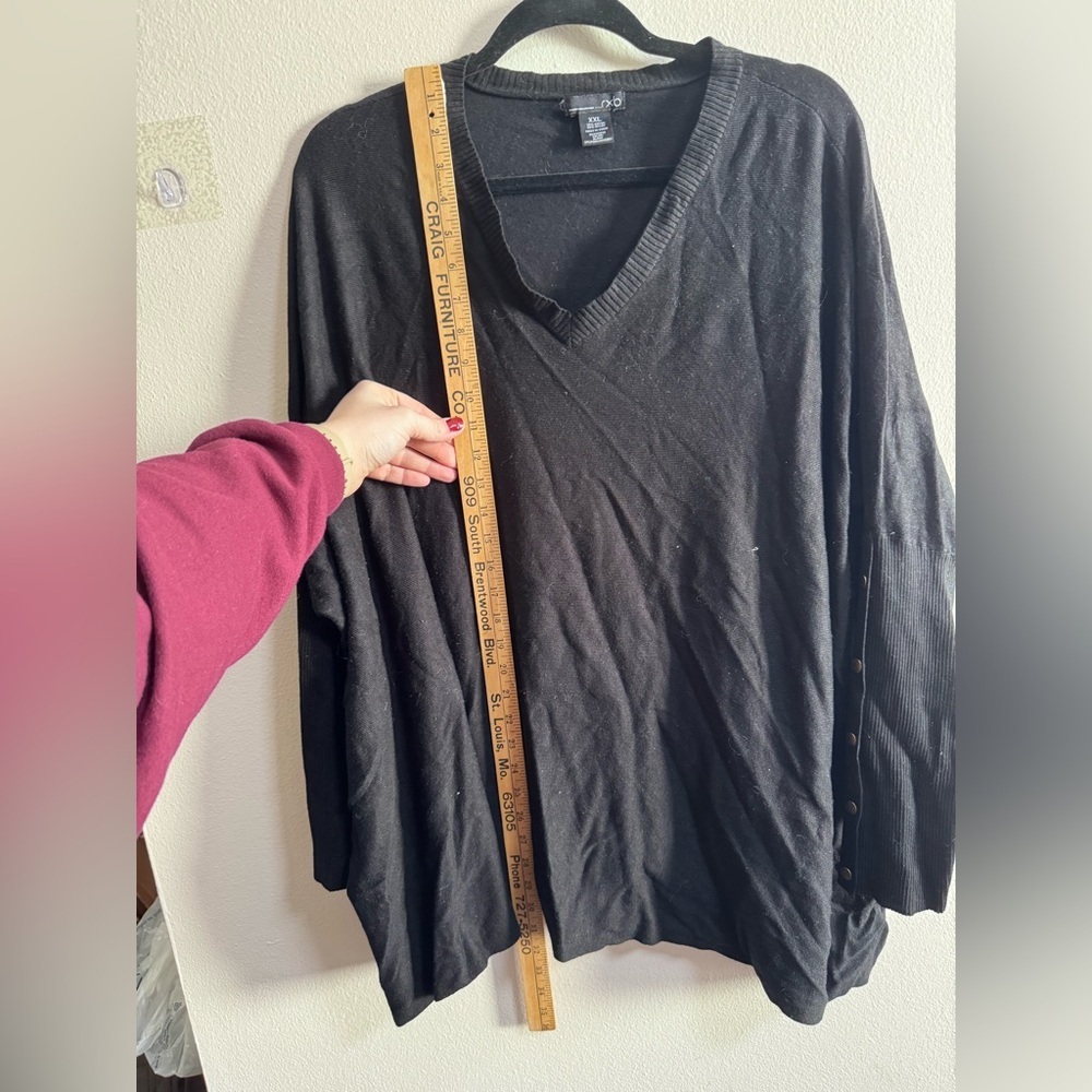 RXB Black V-Neck Sweater XXL Button Sleeve - Picture 5 of 6
